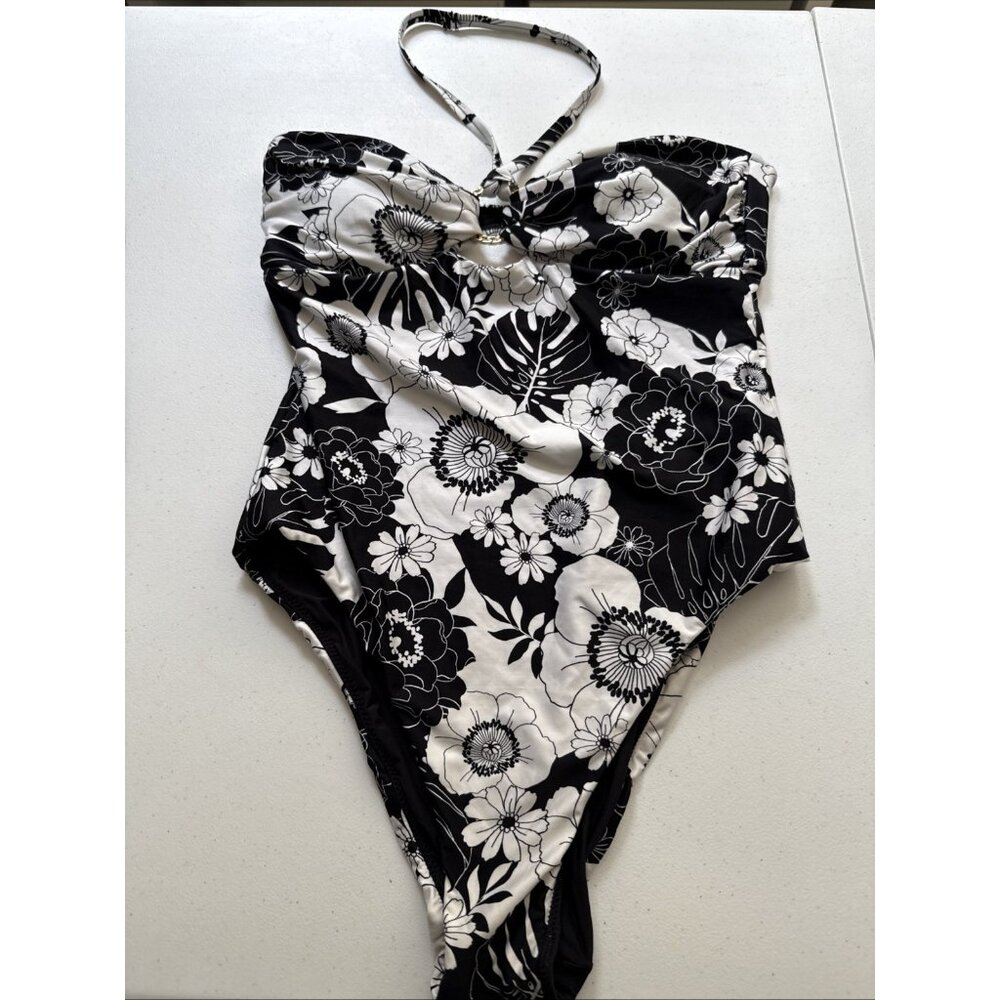 Seafolly Black & White Floral Bandeau One-Piece Swimsuit